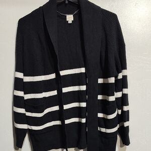 Black and White Striped Cardigan,M,